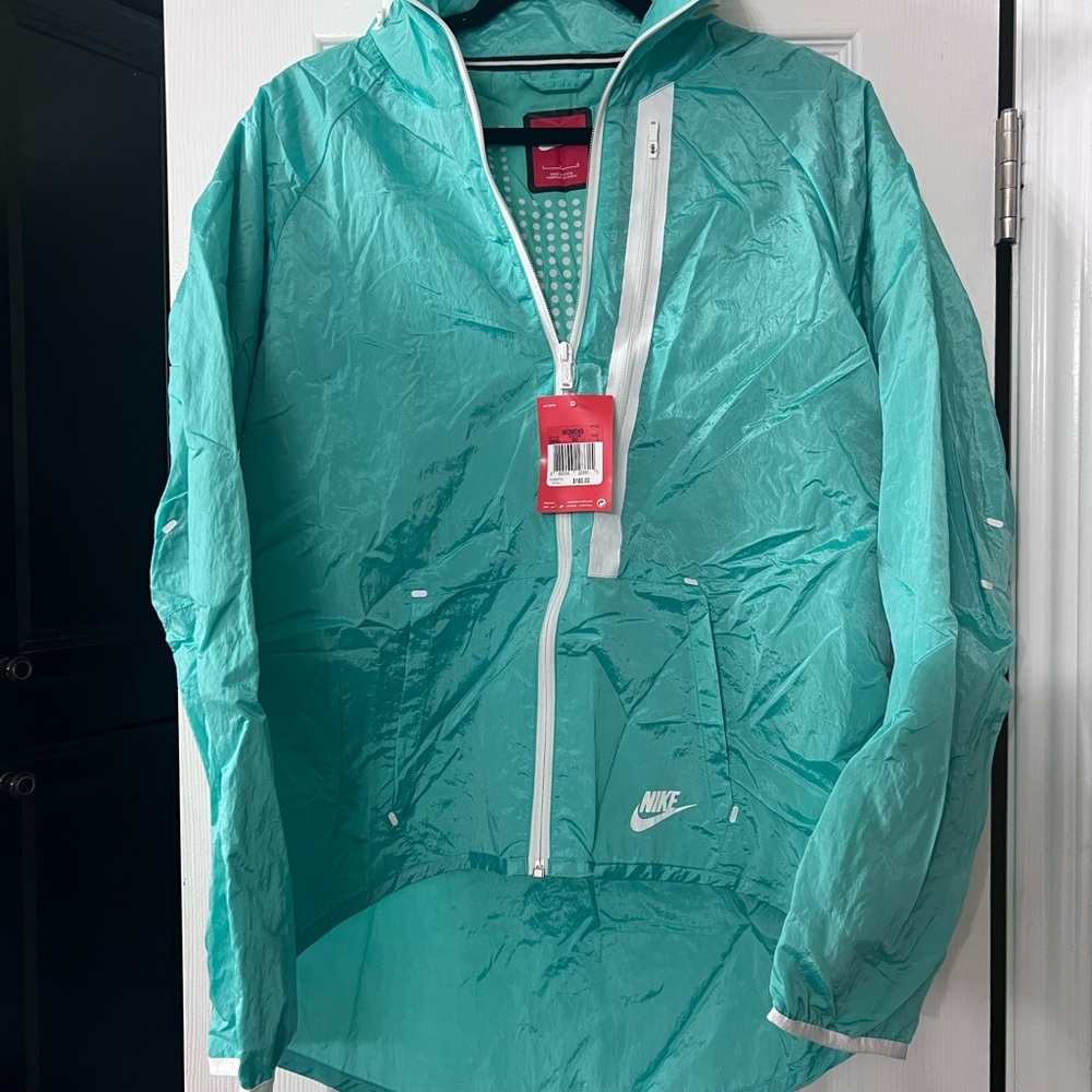 Nike Tech Aeroshield Moto Cape Running Jacket Green & White Large Womens 699882
